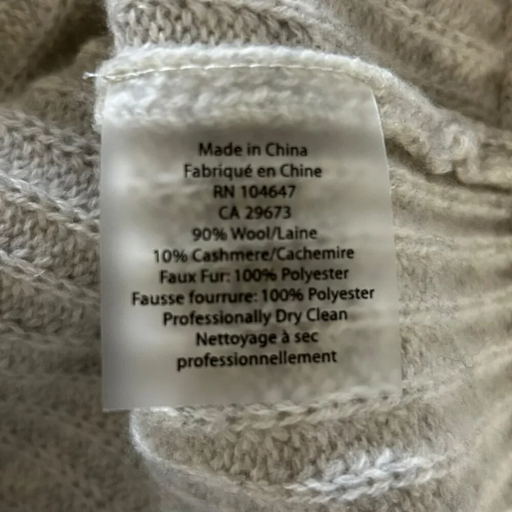 Womens Cashmere Wool  Oversize Zip Up Sweater Poncho Oatmeal Short Sleeve Sz S